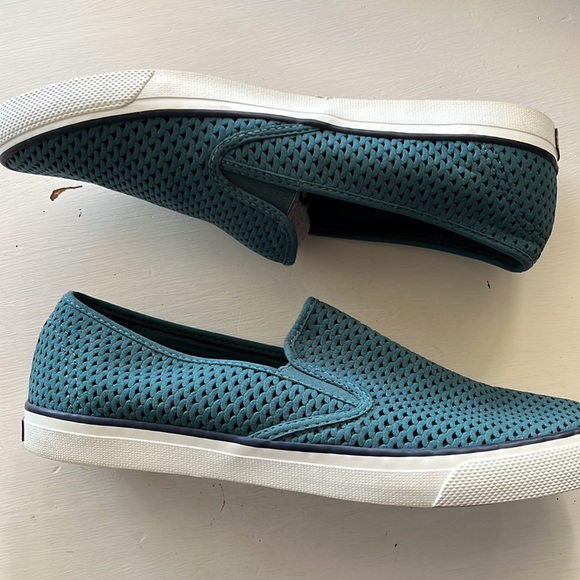 Sperry Topsider teal faux cutout suede size 11 - Picture 3 of 6